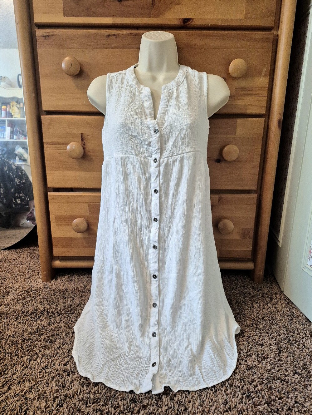 Knox Rose White Button Down Textured Dress Size S